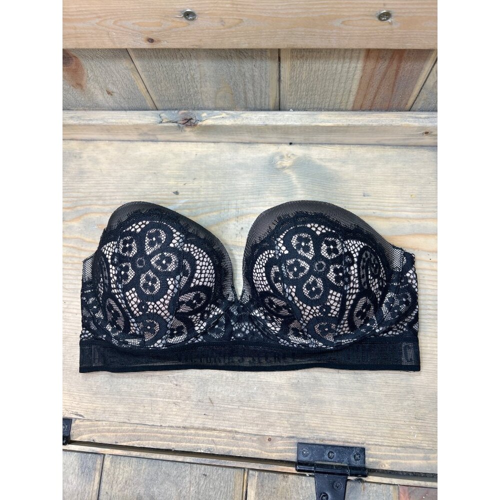 Victorias Secret Very Sexy Push-Up Strapless Lace Bra 32D Black Beige